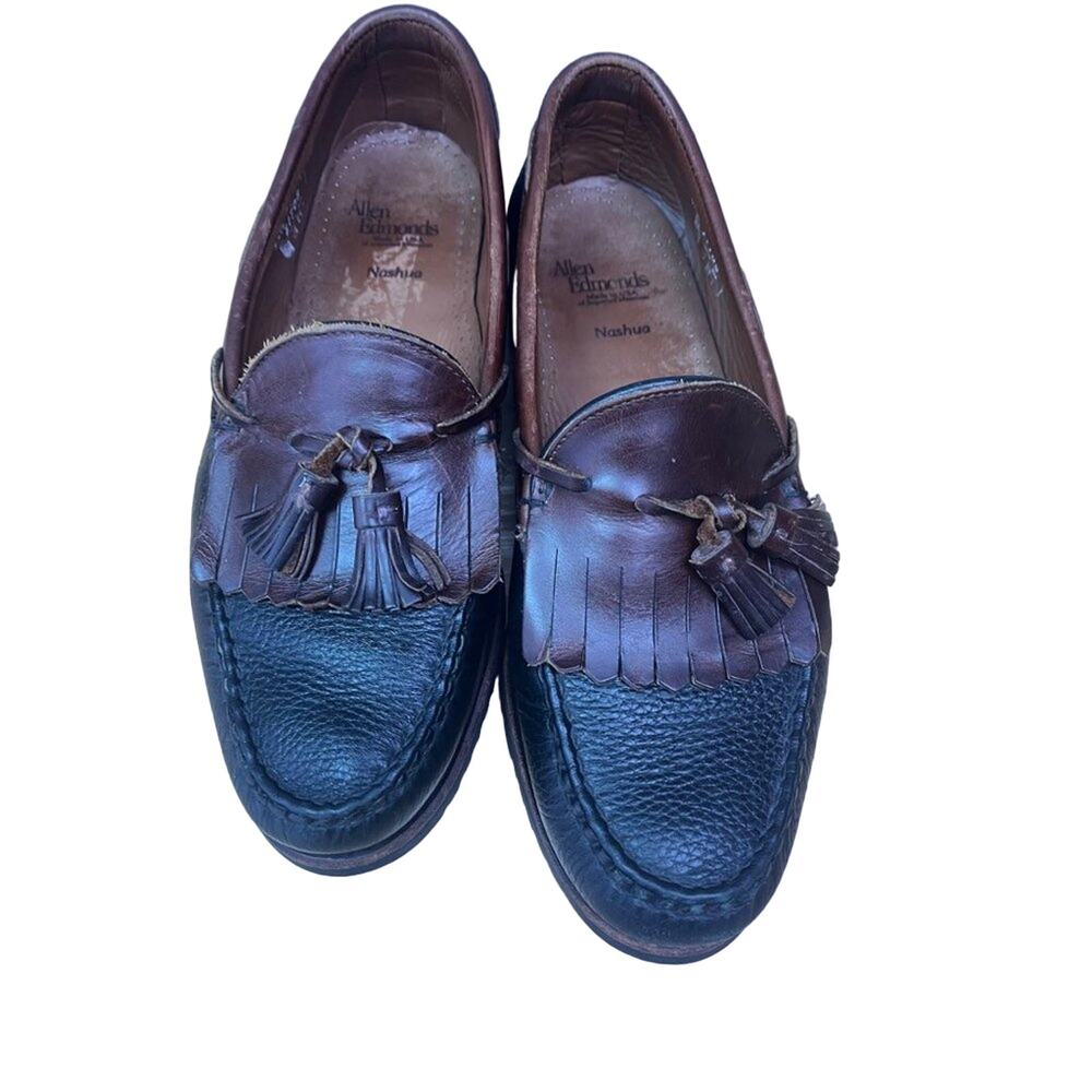 Allen Edmonds Shoes Loafers Mens 10.5 D Black and Brown Nashua Kilted Tassel